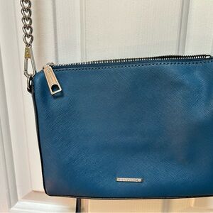 Rebecca Minkoff DkBlue LeatherCrossbody Bag w/ detachable Silver Chain strap.